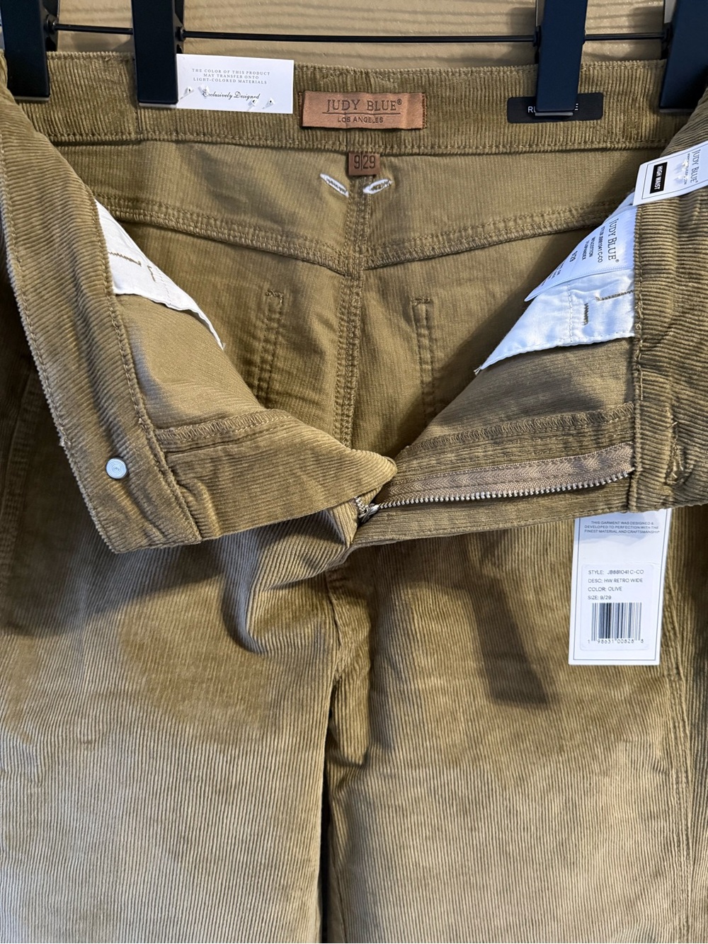 Judy Blue High Waist Olive Corduroy Retro Wide Leg Jeans Size 9/29 - Picture 15 of 16